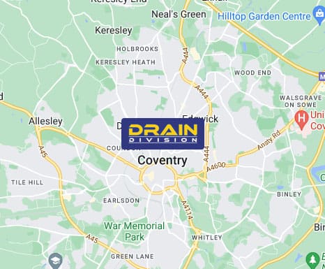 Section of a map showing Coventry and the close surrounding areas.