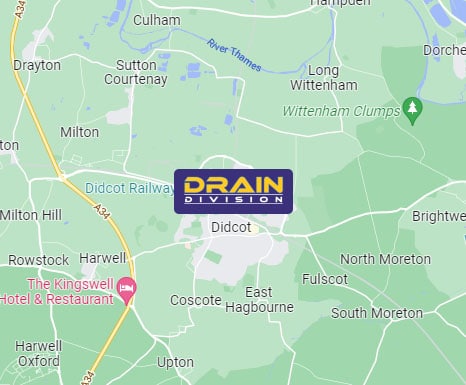 Section of a map showing Didcot and the close surrounding areas.
