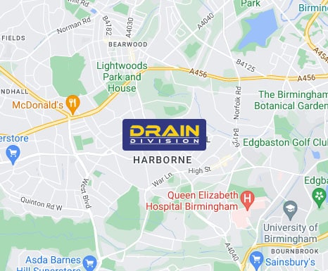 Section of a map showing Harborne and the close surrounding areas.