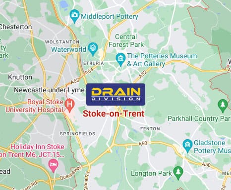 Section of a map showing Stoke on Trent and the close surrounding areas.